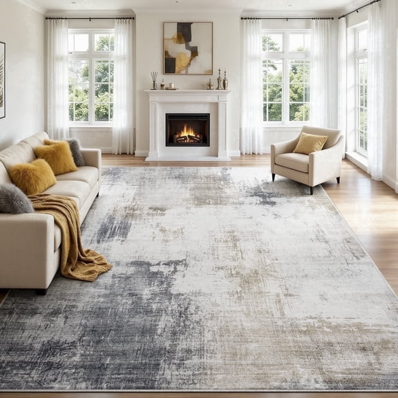 6x9 Area Rugs for Living Room- Modern Abstract Area Rugs Machine Washable Rugs, Non-Slip Soft Neutral Farmhouse Carpet Rugs for Bedroom, Dining Room, Home Office, Gold Gray