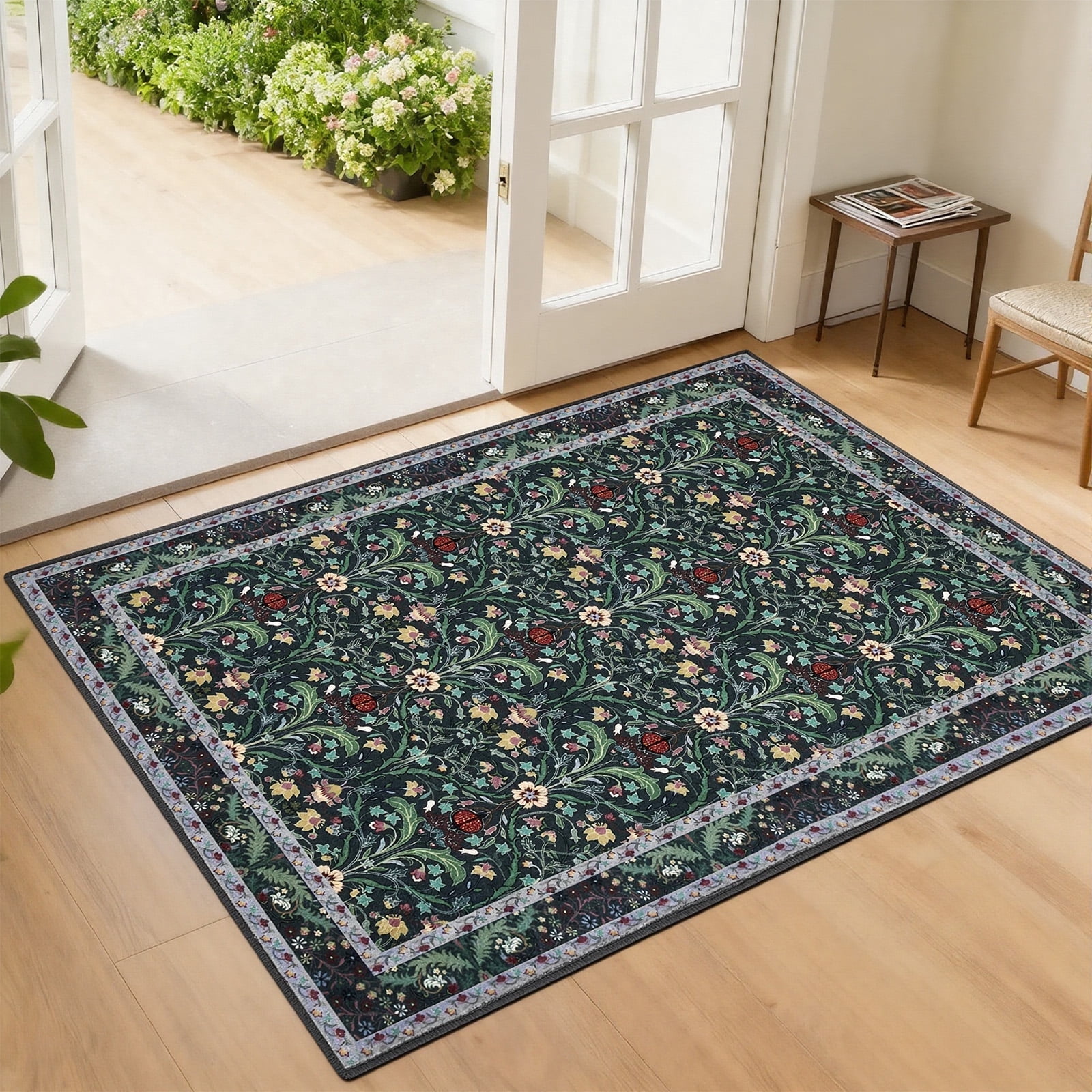 2x3 Indoor Entryway Rug, Small Washable Area Rug Non-Slip Floral Door Mat Entrance, Boho Low Pile Floor Carpet for Door, Entrance, Farmhouse,Bathroom, Bedroom, Kitchen
