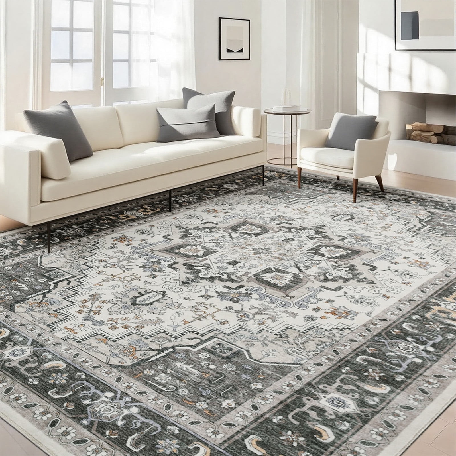 6'x9' Area Rugs for Living Room Washable, Large Vintage Boho Non Slip Rug- Oriental Traditional Farmhouse Carpet for Bedrooms Dining Room, Living Room, Office, Home Decor
