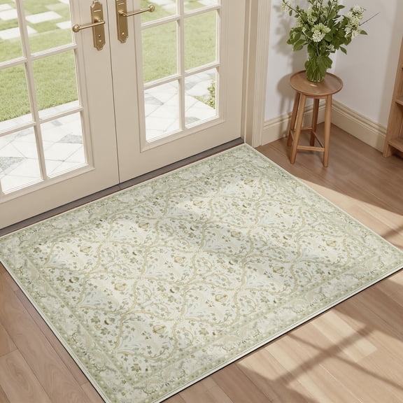2x3 Indoor Entryway Rug, Small Washable Area Rug Non-Slip Floral Door Mat Entrance, Boho Low Pile Floor Carpet for Door, Entrance, Farmhouse,Bathroom, Bedroom, Kitchen