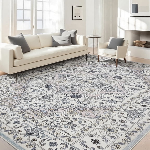 6x9 Area Rugs for Living Room Washable, Large Vintage Boho Non Slip Rug- Oriental Traditional Farmhouse Carpet for Bedrooms, Dining Room, Home Office.