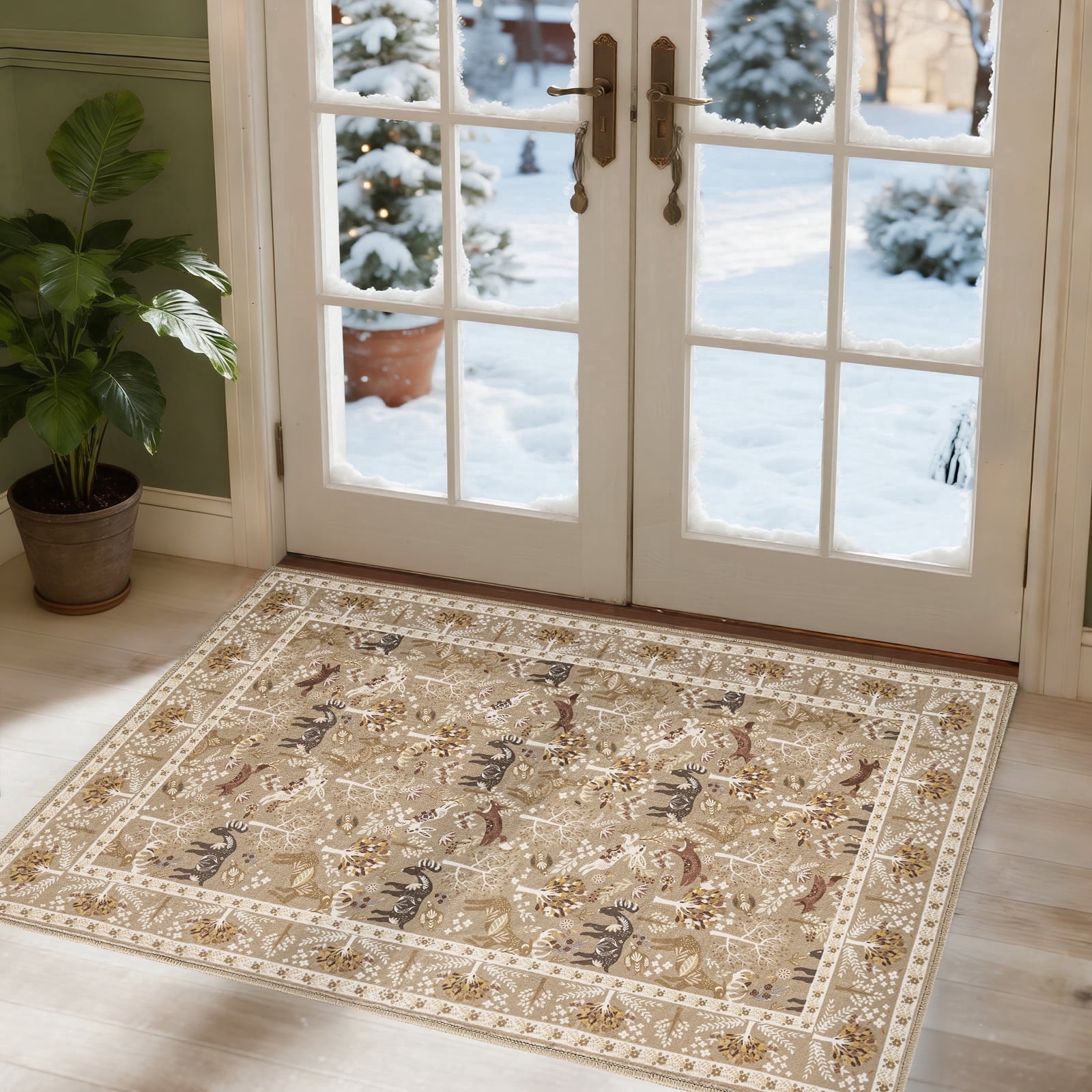 2x3 Indoor Entryway Rug, Small Washable Area Rug Non-Slip Vintage Door Mat Entrance, Animal Low Pile Floor Carpet for Door, Entrance, Hallway,Farmhouse,Bathroom, Bedroom
