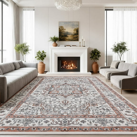 5'x7' Area Rugs for Living Room Washable, Large Vintage Boho Non Slip Rug- Oriental Traditional Farmhouse Carpet for Bedrooms Dining Room, Living Room, Office, Home Decor