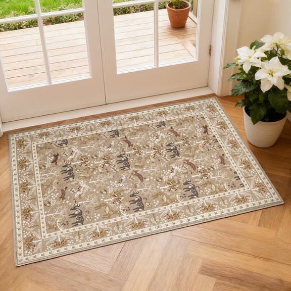 2x3 Indoor Entryway Rug, Small Washable Area Rug Non-Slip Vintage Door Mat Entrance, Animal Low Pile Floor Carpet for Door, Entrance, Hallway,Farmhouse,Bathroom, Bedroom