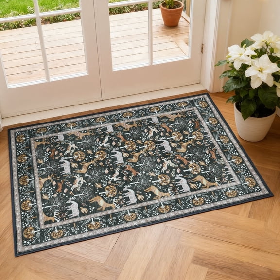 2x3 Indoor Entryway Rug, Small Washable Area Rug Non-Slip Vintage Door Mat Entrance, Animal Low Pile Floor Carpet for Door, Entrance, Hallway,Farmhouse,Bathroom, Bedroom