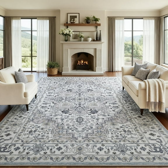 8'x10' Area Rugs for Living Room Washable, Large Vintage Boho Non Slip Rug- Oriental Traditional Farmhouse Carpet for Bedrooms Dining Room, Living Room, Office, Home Decor