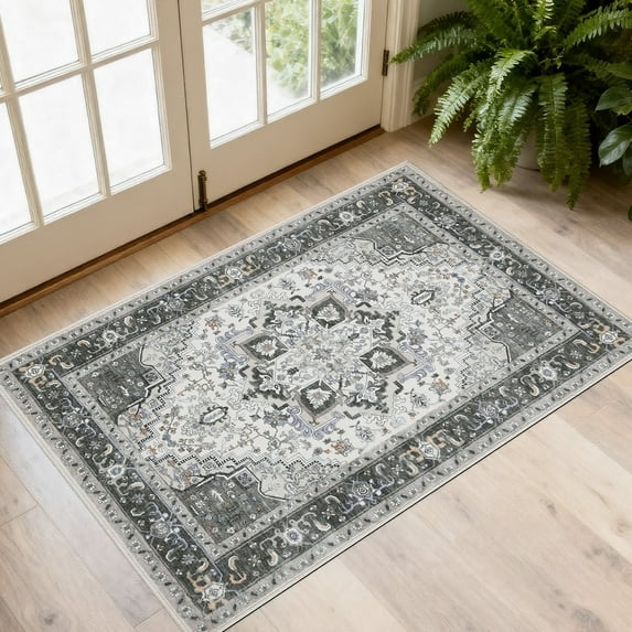 2x3 Indoor Entryway Rug, Small Washable Area Rug Non-Slip Vintage Door Mat Entrance, Low Pile Floor Carpet for Door, Entrance, Farmhouse,Bathroom, Bedroom, Kitchen