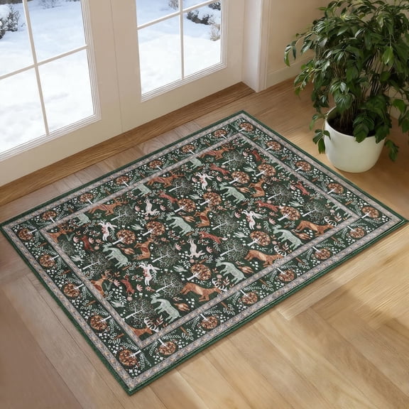 2x3 Indoor Entryway Rug, Small Washable Area Rug Non-Slip Vintage Door Mat Entrance, Animal Low Pile Floor Carpet for Door, Entrance, Hallway,Farmhouse,Bathroom, Bedroom