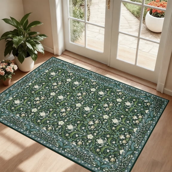 2x3 Indoor Entryway Rug, Small Washable Area Rug Non-Slip Floral Door Mat Entrance, Boho Low Pile Floor Carpet for Door, Entrance, Farmhouse,Bathroom, Bedroom, Kitchen