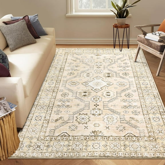 Area Rug Living Room Rugs - Washable Boho FarmhouseMoroc-canGeometric No Slip Indoor Rug Soft Floor Carpet for Bedroom Under Dining Table Home Office Decor - Beige