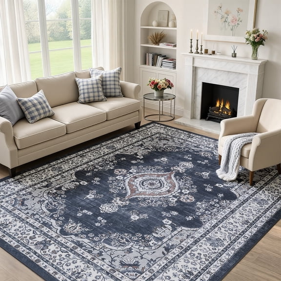 6'x9' Area Rugs for Living Room Washable, Persian Vintage Boho Non Slip Rug- Oriental Traditional Farmhouse Carpet for Bedrooms Dining Room, Living Room, Home Office.