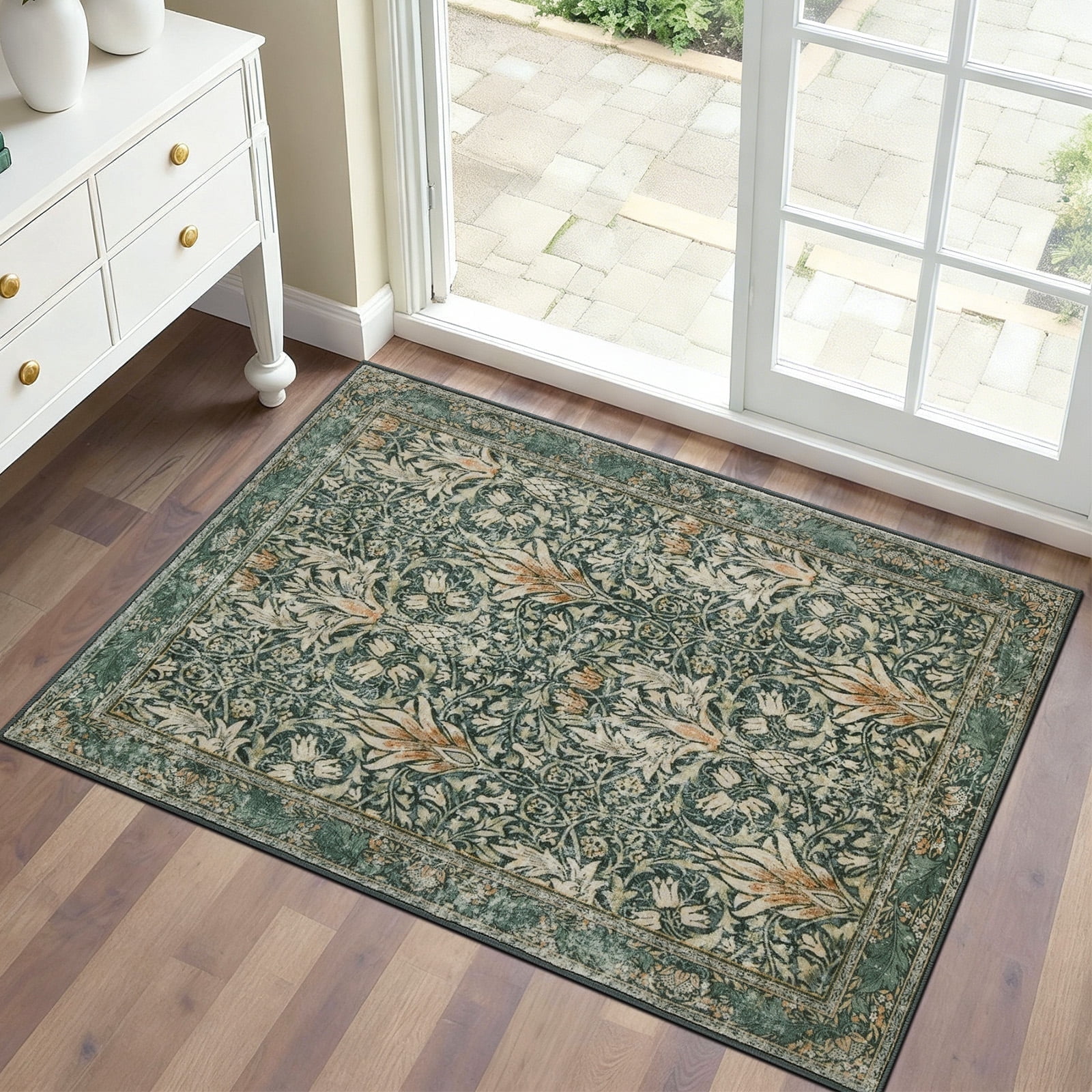 2x3 Indoor Entryway Rug, Small Washable Area Rug Non-Slip Floral Door Mat Entrance, Boho Low Pile Floor Carpet for Door, Entrance, Farmhouse,Bathroom, Bedroom, Kitchen