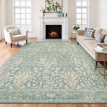 6x9 Area Rugs for Living Room, Washable Area Rugs with Non-Slip Backing, Boho Floral Vintage Carpets Low Pile for Dining Room, Bedroom, Home Office, Indoor, Nursery, Apartment.