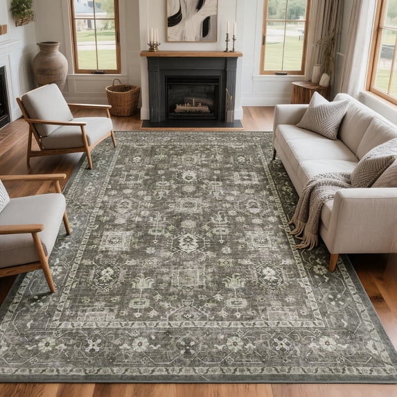6'x9' Area Rugs for Living Room, Washable Large Vintage Boho Non Slip Rug- Oriental Traditional Farmhouse Carpet for Bedrooms, Dining Room, Home Office, Laundry Room.