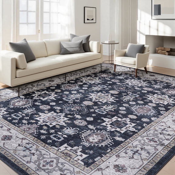 8'x10' Area Rugs for Living Room Washable, Large Vintage Boho Non Slip Rug- Oriental Traditional Farmhouse Carpet for Bedrooms Dining Room, Living Room, Home Office, Laundry Room.