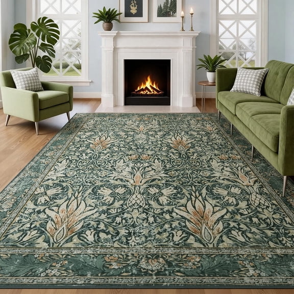 5x7 Area Rugs for Living Room, Washable Area Rugs with Non-Slip Backing, Boho Floral Vintage Carpets Low Pile for Dining Room, Bedroom, Home Office, Indoor, Nursery, Apartment.