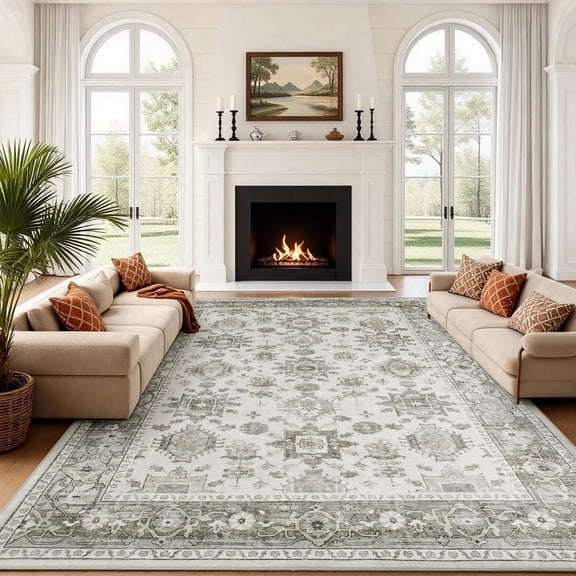 6'x9' Area Rugs for Living Room Washable, Large Vintage Boho Non Slip Rug- Oriental Traditional Farmhouse Carpet for Bedrooms Dining Room, Living Room, Home Office, Laundry Room.