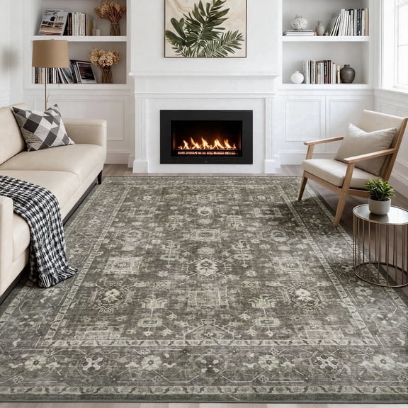 5'x7' Area Rugs for Living Room ,Washable Large Vintage Boho Non Slip Rug- Oriental Traditional Farmhouse Carpet for Bedrooms, Dining Room, Home Office, Laundry Room.