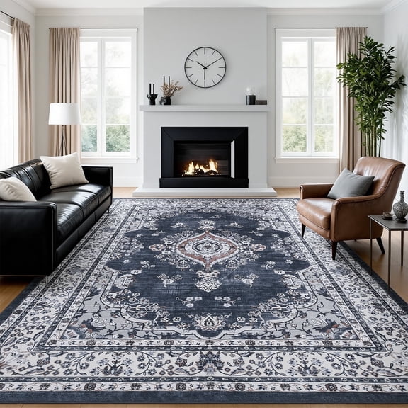 8'x10' Area Rugs for Living Room Washable, Large Vintage Boho Non Slip Rug- Oriental Traditional Farmhouse Carpet for Bedrooms Dining Room, Living Room, Office, Home Decor