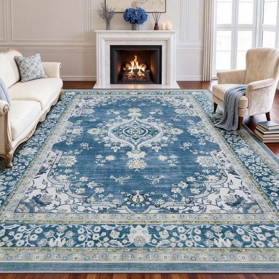 8'x10' Area Rugs for Living Room Washable, Large Vintage Boho Non Slip Rug- Oriental Traditional Farmhouse Carpet for Bedrooms Dining Room, Living Room, Office, Home Decor