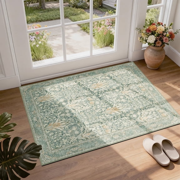2x3 Indoor Entryway Rug, Small Washable Area Rug Non-Slip Floral Door Mat Entrance, Boho Low Pile Floor Carpet for Door, Entrance, Farmhouse,Bathroom, Bedroom, Kitchen