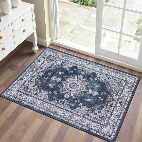2x3 Indoor Entryway Rug, Small Persian Washable Area Rug Non-Slip Vintage Door Mat Entrance, Low Pile Floor Carpet for Door, Entrance, Farmhouse,Bathroom, Bedroom, Kitchen