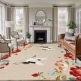 thumbnail image 1 of Area Rug for Living Room, Rustic Crane Non-Slip Indoor Large Carpet for Bedroom/Dining Room, Vintage Red Teal Spring Floral Botanical Washable Low-Profile Rectangle Floor Runner Rugs - 6 x 9 Ft, 1 of 8