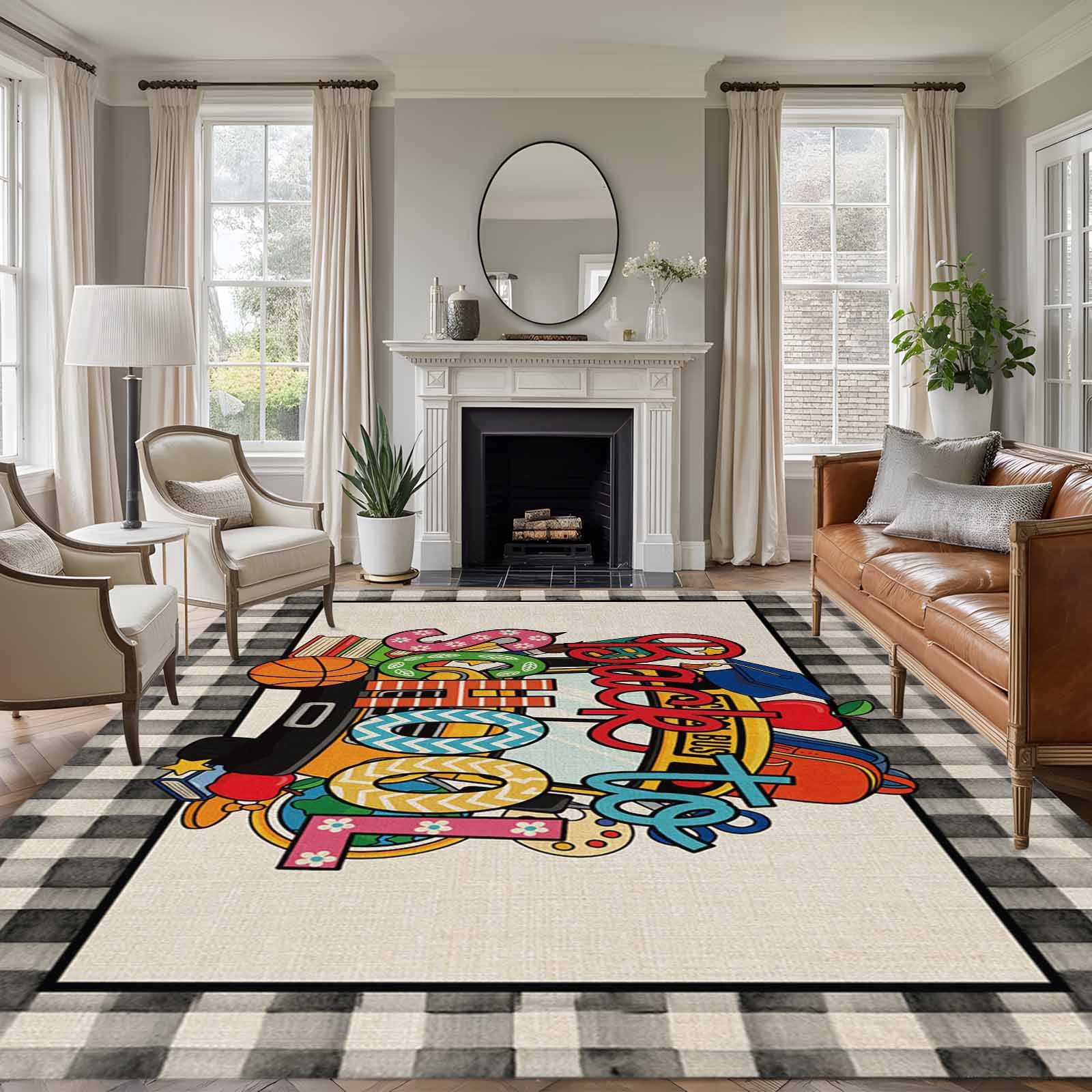 Bus Rug Large Area Rug for Living Room, School Season Non-Slip Indoor Large Carpet ...