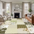 thumbnail image 1 of Area Rug for Living Room, Spring Floral Non-Slip Indoor Large Carpet for Bedroom/Dining Room, Yellow Flowers Botanical Patchwork Grid Bohemia Washable Low-Profile Floor Runner Rugs - 5 x 7 Ft, 1 of 8