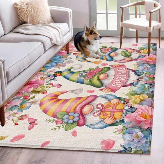 Area Rug for Living Room, Spring Gnomes Non-Slip Indoor Large Carpet ...