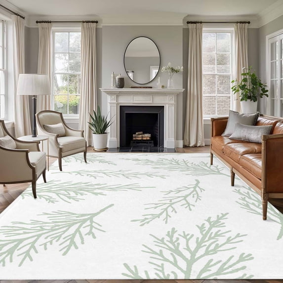 Area Rug for Living Room, Spring Green Tree Branches Non-Slip Indoor Large Carpet for Bedroom/Dining Room, Farmhouse Nature Botanical Washable Low-Profile Rectangle Floor Runner Rugs - 5 x 7 Ft