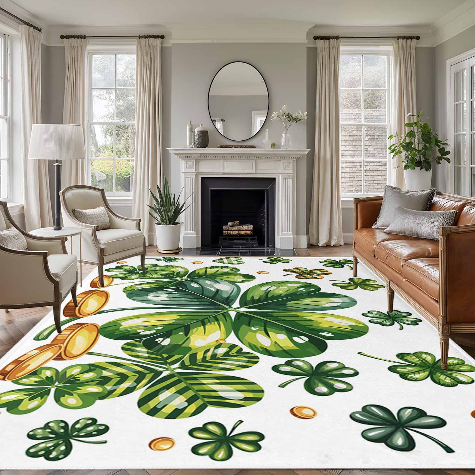 Coins Area Rug Area Rug for Living Room, St Patrick's Day Shamrock Non-Slip Indoor Ex ...