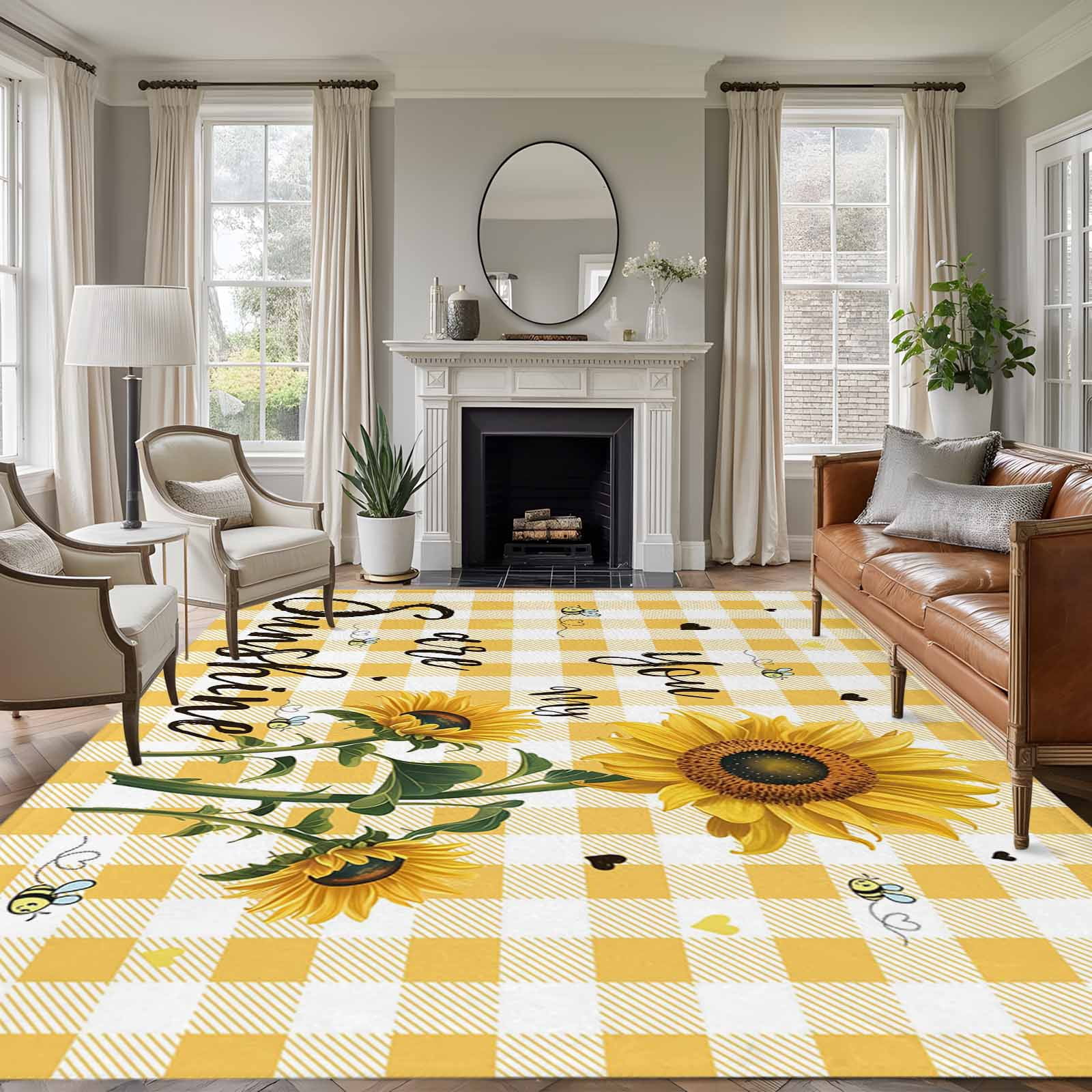 Area Rug for Living Room, Sunflower Non-Slip Indoor Large Carpet for ...