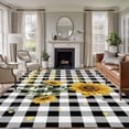 thumbnail image 1 of Area Rug for Living Room, Sunflowers Non-Slip Indoor Large Carpet for Bedroom/Dining Room, Spring Summer Bees Floral Black Plaid Washable Low-Profile Rectangle Floor Runner Rugs - 5 x 7 Ft, 1 of 8