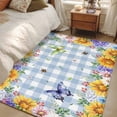 thumbnail image 1 of Area Rug for Living Room, Sunflowers Non-Slip Indoor Large Carpet for Bedroom/Dining Room, Spring Watercolor Flowers Butterflies Hydrangea Blue Washable Low-Profile Floor Mat Runner Rugs - 3 x 5 Ft, 1 of 7