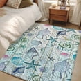 thumbnail image 1 of Area Rug for Living Room, Teal Blue Coastal Non-Slip Indoor Large Carpet for Bedroom/Dining Room, Nautical Starfish Shells Ocean Sea Washable Low-Profile Rectangle Floor Mat Runner Rugs - 3 x 5 Ft, 1 of 7