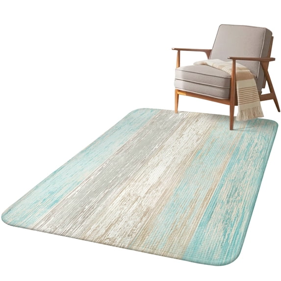 Area Rug for Living Room, Teal Grey Absorbent Non Slip Washable Rug, Farmhouse Gray Barn Wooden Vintage Striped Low Profile Extra Large Bedroom Carpet Rugs for Dining Room, 63 x 90.6 In