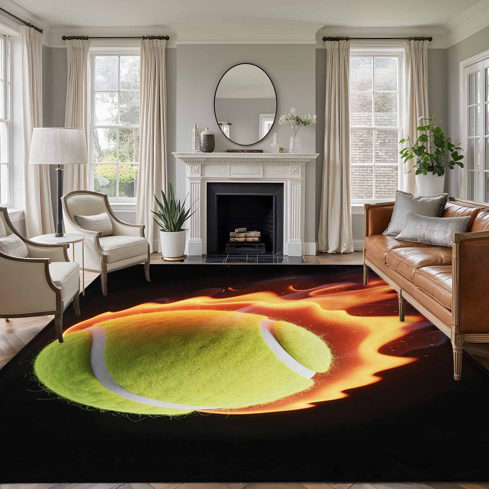 Tennis Coloured Rug Area Rug for Living Room, Tennis Non-Slip Indoor Ex Large Carpet for ...