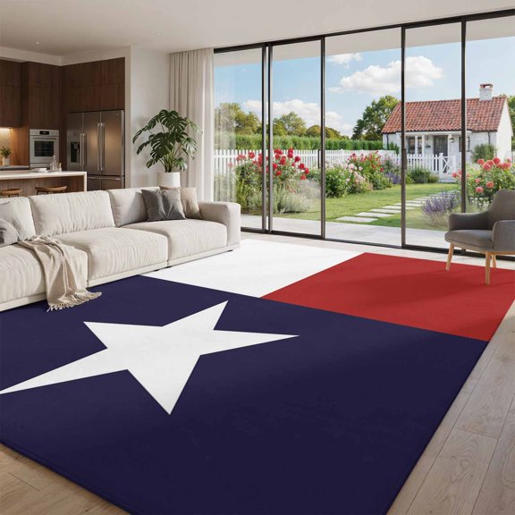 Area Rug for Living Room Texas Star Flag Washable Rug 8x10ft, Soft Non-Slip Cushion Rugs Chenille Sponge, Star and White Red Stripe Floor Carpet for Bedroom Dining Room Office Nursery Home Dorm