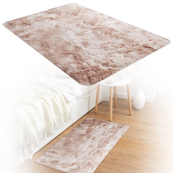 Area Rug for Living Room, Tie-Dyed Soft Fluffy Rug, Modern Large Shag Rug for Bedroom, Non Slip Indoor Plush Rug for Living Room, Bedroom, Nursery, Dorm, Home Decor, Khaki, 31.5 x 19.7 Inch