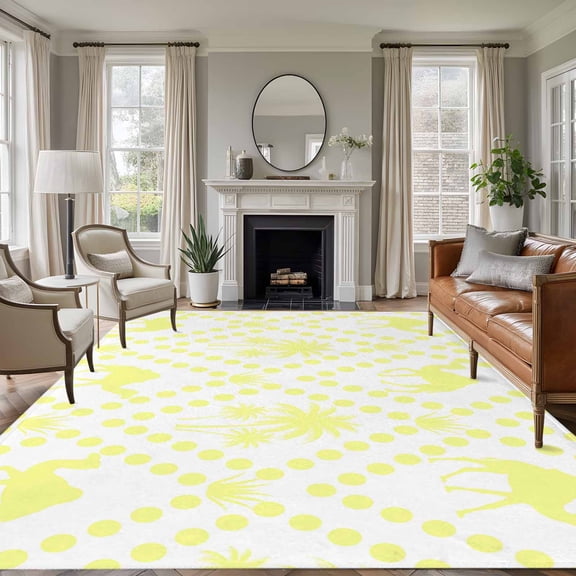 Area Rug for Living Room, Tropical Palm Trees Non-Slip Indoor Large Carpet for Bedroom/Dining Room, Desert Camels Aloe Vera Polka Dot Yellow Washable Rectangle Floor Runner Rugs - 5 x 7 Ft