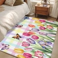 thumbnail image 1 of Area Rug for Living Room, Tulips Spring Floral Non-Slip Indoor Large Carpet for Bedroom/Dining Room, Flowers Butterfly Plaid Pastoral Washable Low-Profile Rectangle Floor Mat Runner Rugs - 2.7 x 5 Ft, 1 of 7
