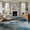 thumbnail image 1 of Area Rug for Living Room, Turquoise Gradient Non-Slip Indoor Large Carpet for Bedroom/Dining Room, Abstract Modern Luxury Ombre Painting Washable Low-Profile Rectangle Floor Runner Rugs - 5 x 7 Ft, 1 of 7