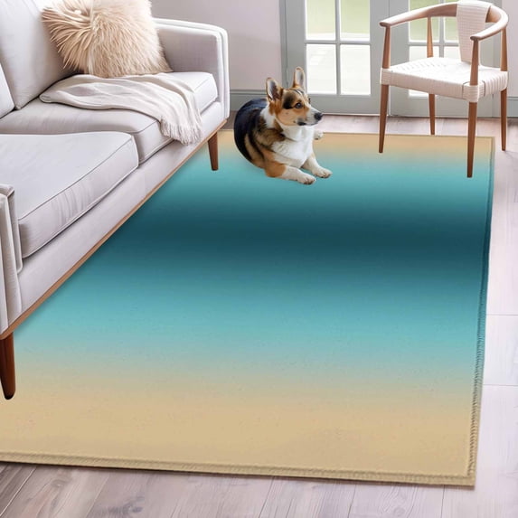 Area Rug for Living Room, Turquoise Yellow Ombre Non-Slip Indoor Large Carpet for Bedroom/Dining Room, Farmhouse Modern Gradient Art Washable Low-Profile Rectangle Floor Runner Rugs - 4 x 6 Ft