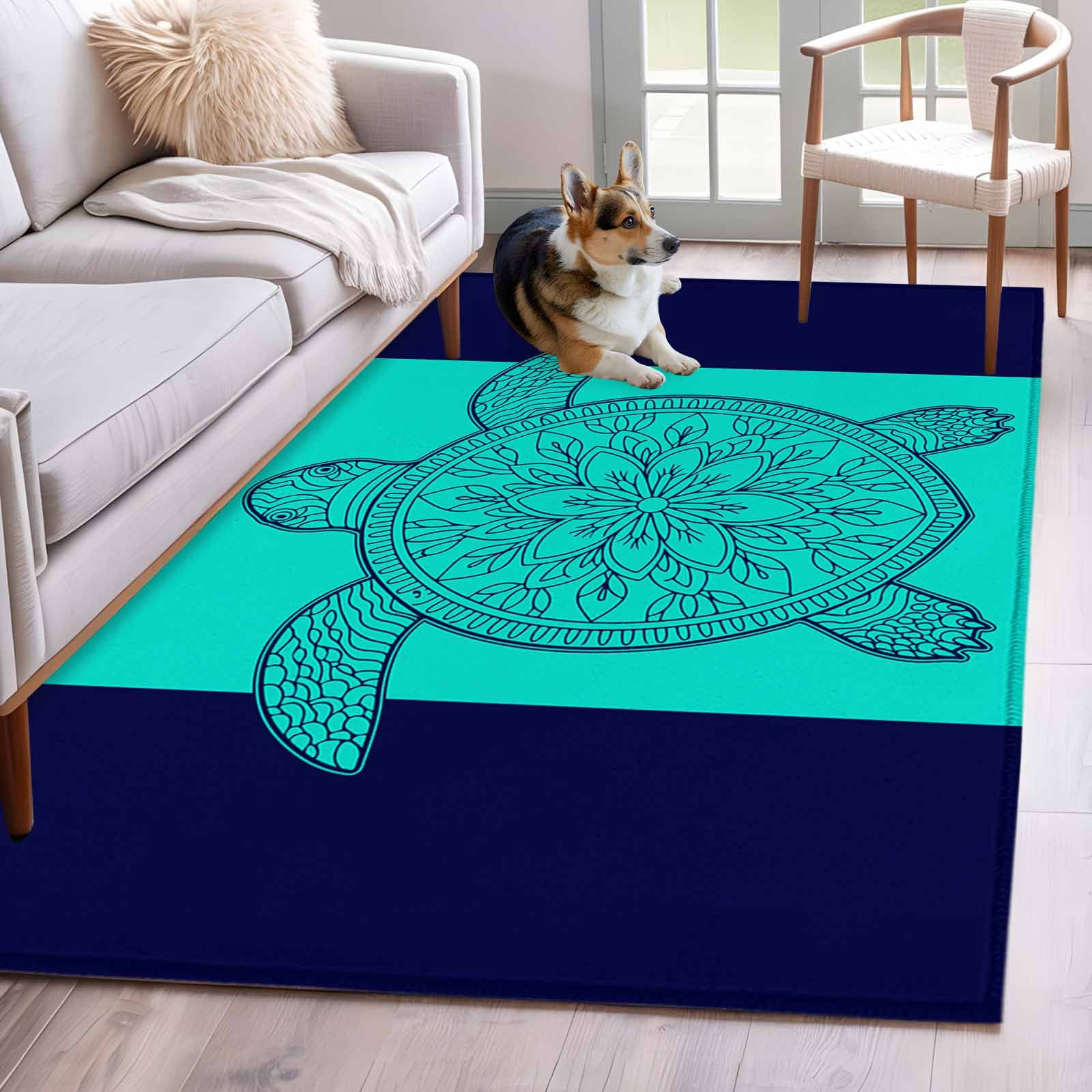 Turtle Themed Rug Area Rug for Living Room, Turtle Mandalas Non-Slip Indoor Large Carpet ...