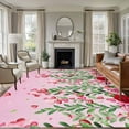 thumbnail image 1 of Area Rug for Living Room, Valentine's Day Non-Slip Indoor Large Carpet for Bedroom/Dining Room, Pink Red Roses Love Heart Eucalyptus Gradient Washable Low-Profile Floor Runner Rugs - 5 x 8 Ft, 1 of 7