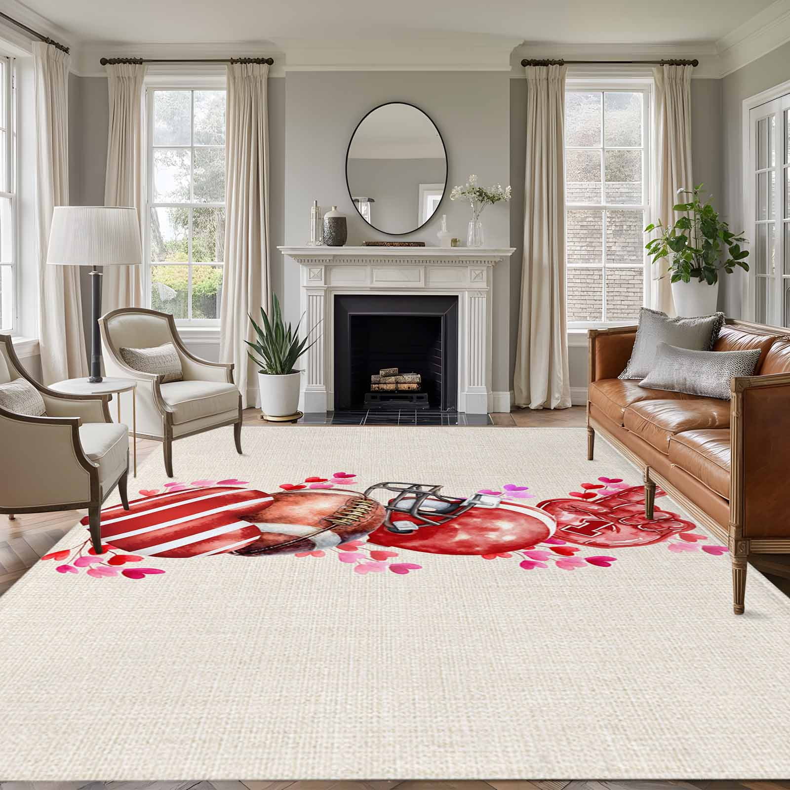 Area Rug for Living Room, Valentine's Day Non-Slip Indoor Large Carpet ...