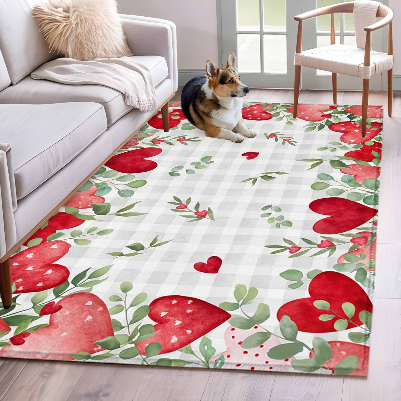 Area Rug for Living Room, Valentines Love Heart Non-Slip Indoor Large ...