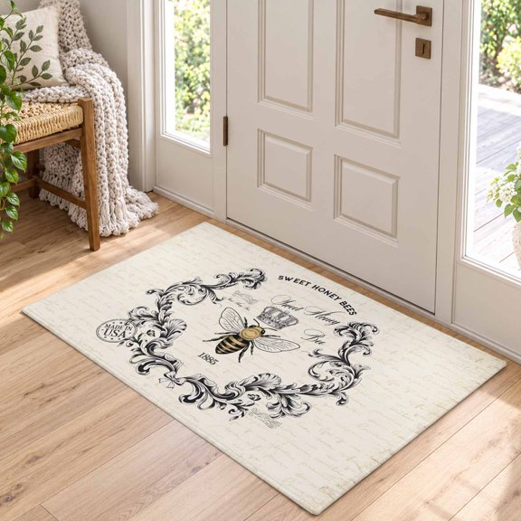 Area Rug for Living Room Vintage Farmhouse Bee Washable Rug 2x3ft, Soft Non-Slip Cushion Rugs Chenille Sponge, on Letter Floor Carpet for Bedroom Dining Room Office Nursery Home Dorm