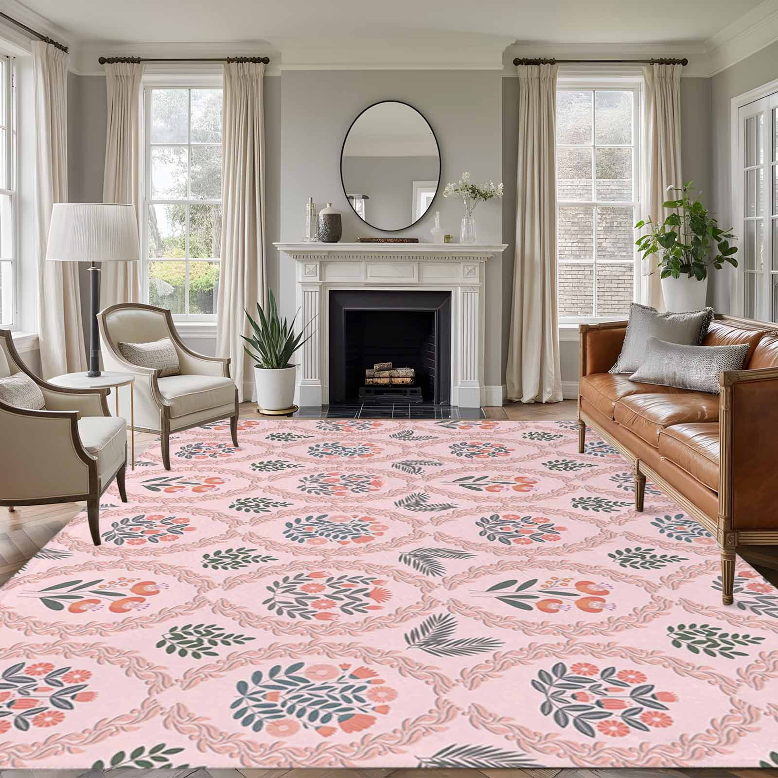 Area Rug for Living Room, Vintage Flower Pattern Non-Slip Indoor Large ...